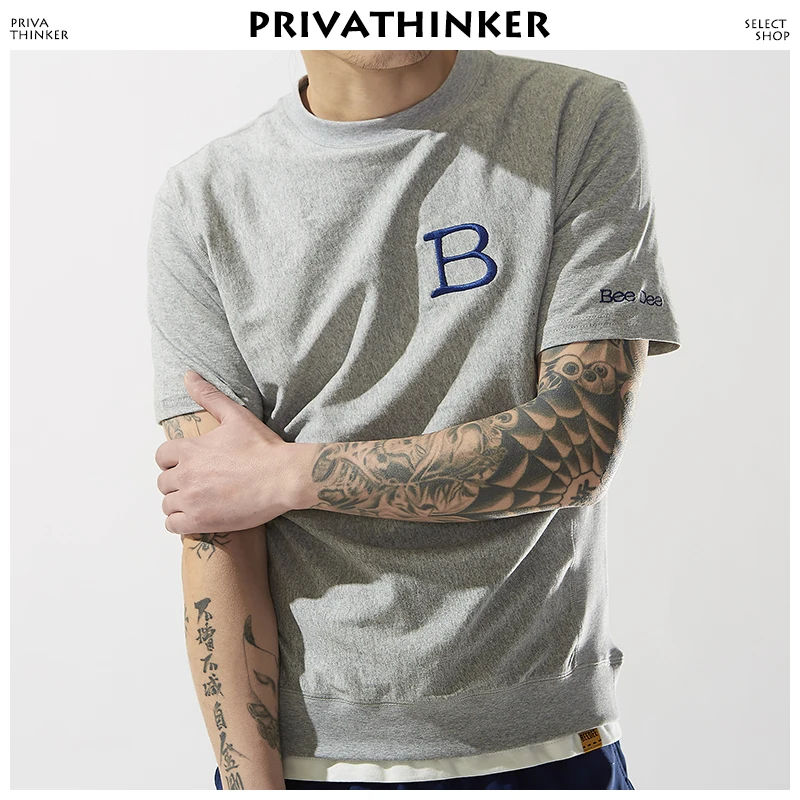 Privathinker для мужчин Harajuku Письмо вышивка футболка 2018 s хлопок Японский Streewear
