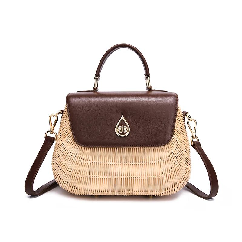 

2019 new Genuine leather handbags rattan bag straw bag holiday beach bag hand-woven small square bag high-grade imported rattan
