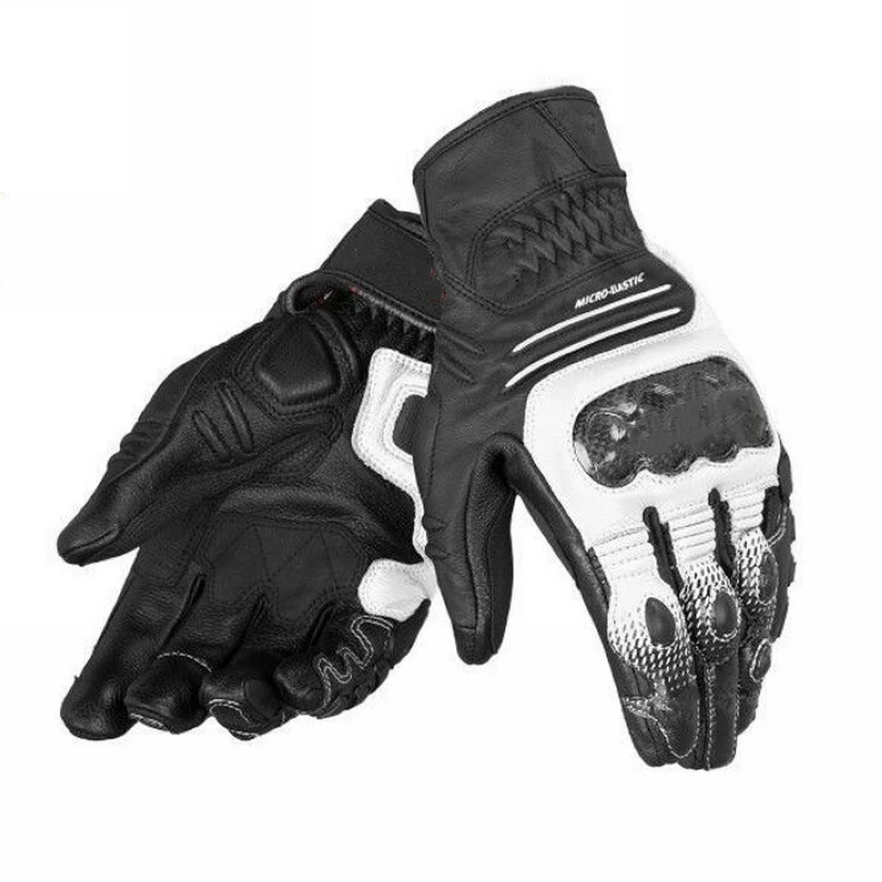 

New White MotoGP M1 100% Genuine Leather Dain GUANTO CARBON COVER S-ST Motorcycle Gloves Driving Motorbike Short Gloves