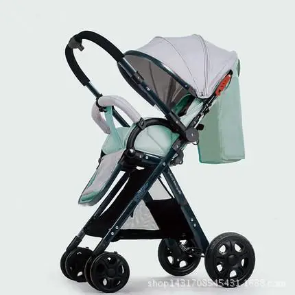 Ультра-светильник, детская коляска с высоким пейзажем, детская коляска с двусторонней складкой, простая детская коляска, может лежать - Цвет: green  B