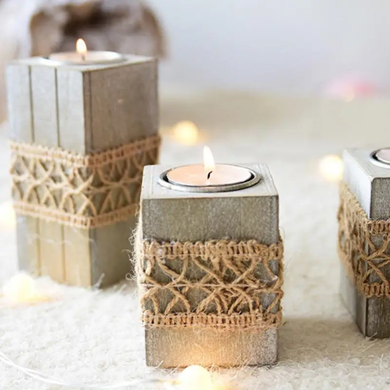 

Nordic Christmas Wood Candle Holder Candlestick Table Lamp For Tea Light Home Coffee Store Decoration
