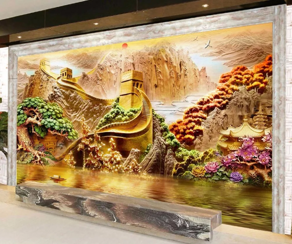 Beibehang украшения дома обои на заказ Фреска Красивые горы и реки 3D рельеф фон Настенная роспись 3d обои