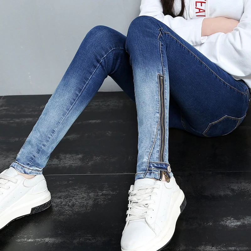 Blue Black Gradient Jeans For Women Stretch Jeans Woman 2019 Skinny Jeans Womens Slim Pencil Pants Ladies Push Up Jeans Zipper