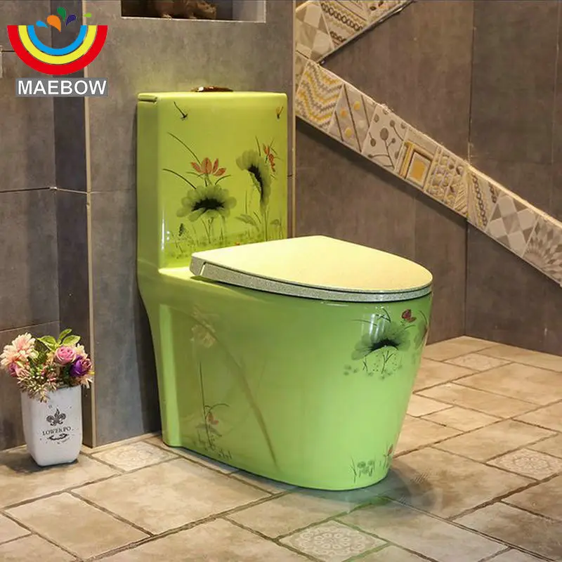 

Artistic Green Lotus Pool High Temperature Porcelain Closestool Siphon Jet Fluishing S-Trap Floor Mounted Bathroom Seat Toilet