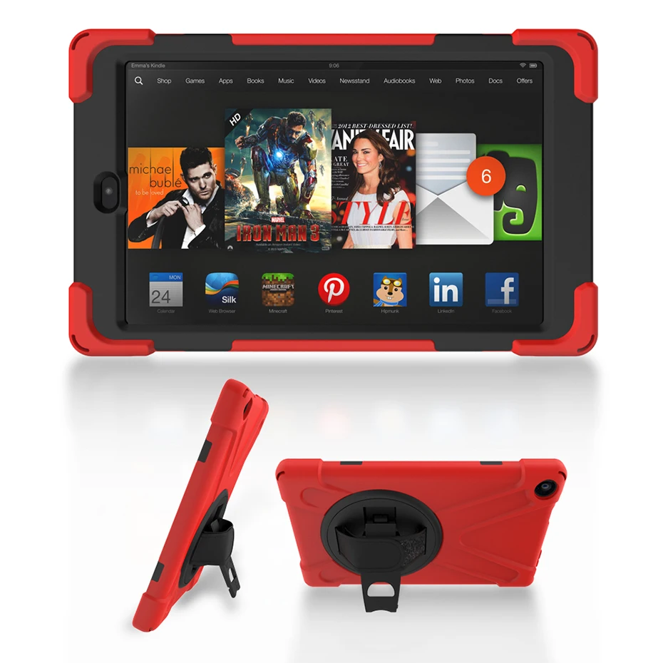 360 Вращающаяся подставка чехол для Amazon Kindle Fire HD 8 HD8 с ручным ремешком мягкий силиконовый ударопрочный защитный кожух