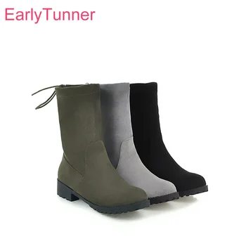 

Sale Brand New Winter Warm Army Green Blue Women Ankle Snow Boots Lady Casual Shoes Square Med Heels EC-3 Plus Big Size 10 43