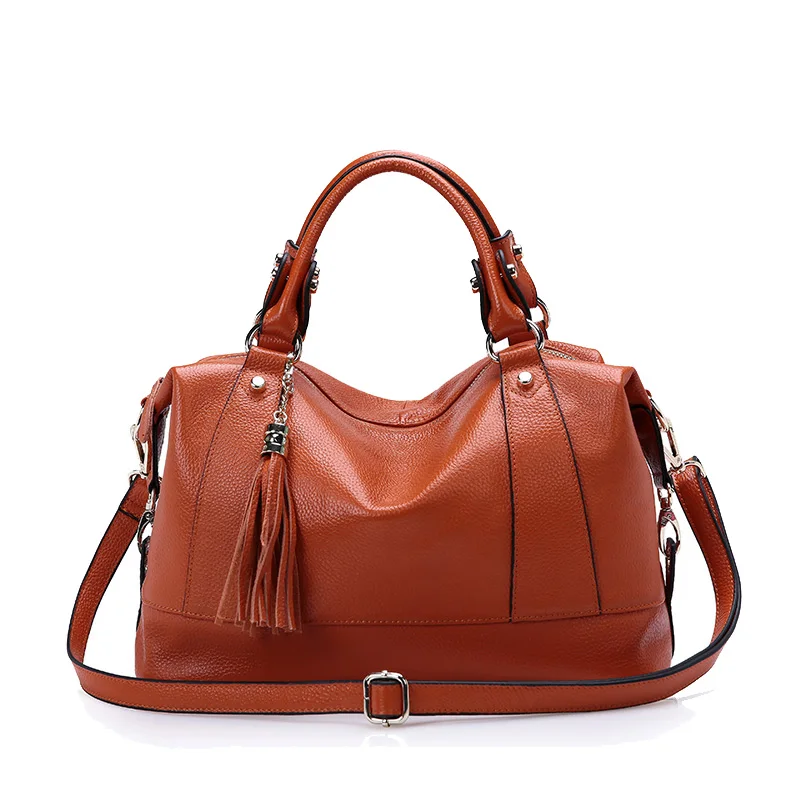 Женская сумка тоут из мягкой натуральной коровьей кожи с кисточками|brand handbags|handbag