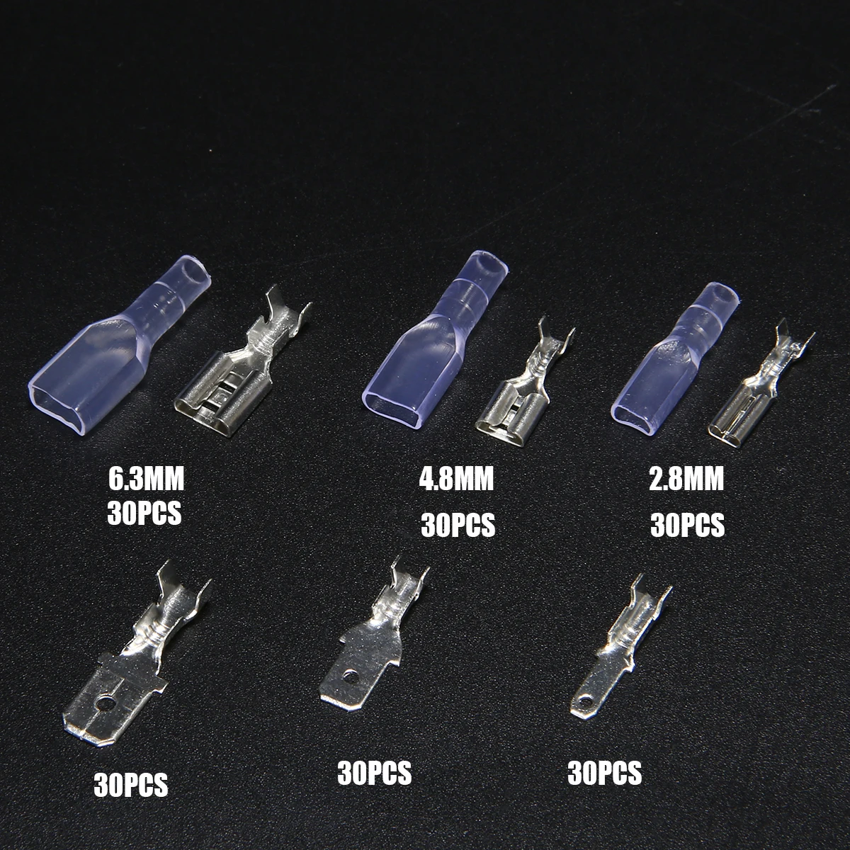 2.8/4.8/6.3mm Female to Male Flat Plug Crimp Cable Terminals Connector Kit Tinned Brass Spade Terminal Connector Set 270 Pcs/Box