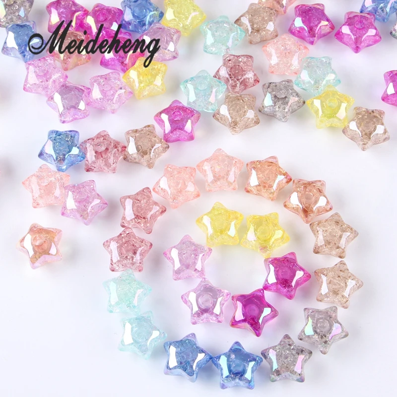 

10pc/bag High-quality 16mm Acrylic Rainbow Crackle Transparent Five-pointed star Beads For Jewelry Making Ear nail accessories
