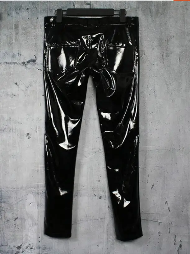 S~3XL NEW men's clothing Fashion personality Korean Edition slim mirror lacquer leather men's leather trousers