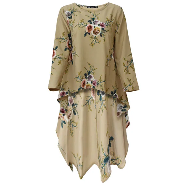 Шифоновая Блузка с цветочным принтом, рубашка с длинным рукавом, мусульманские блузки, исламские женские рубашки и топы - Цвет: Beige