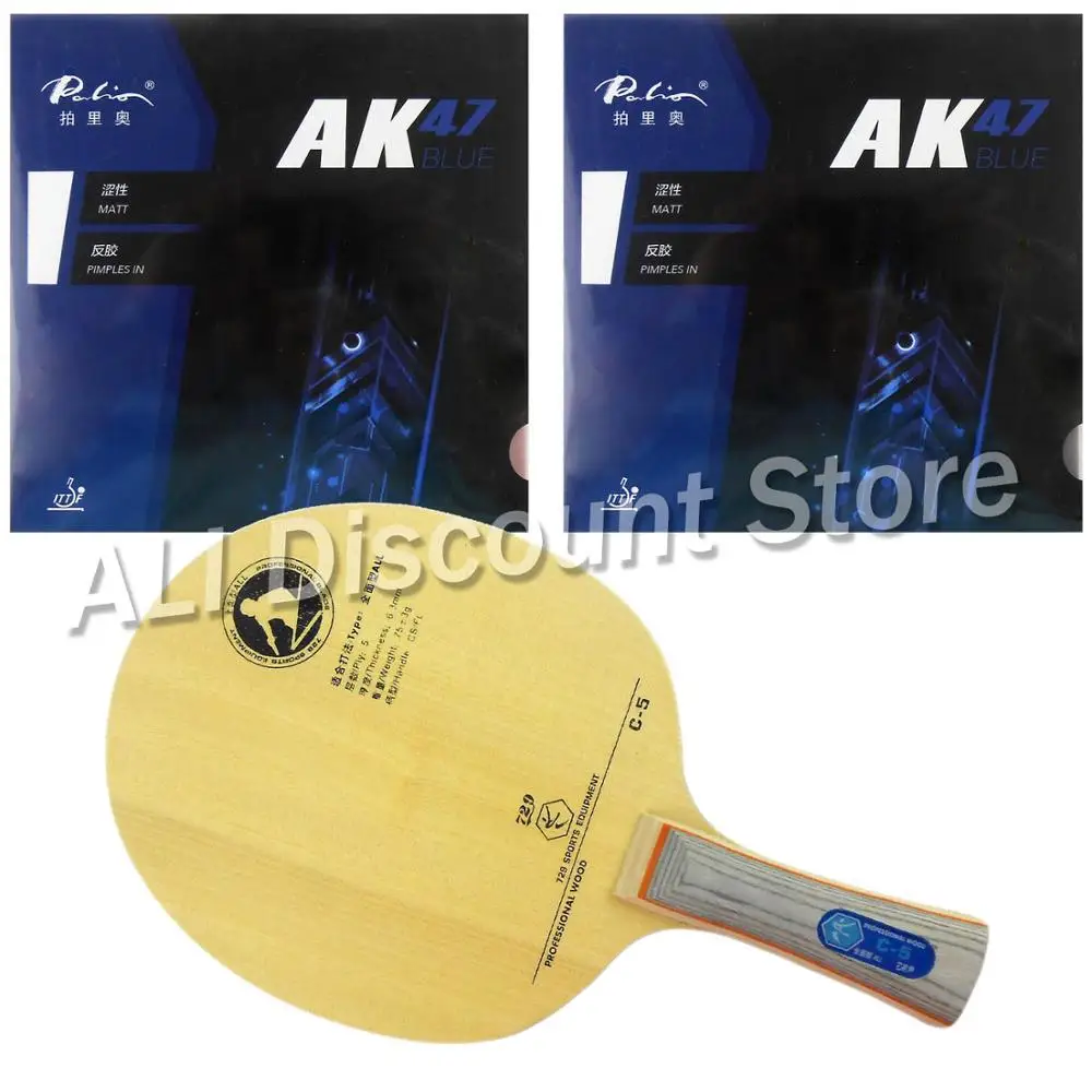 

RITC 729 Friendship C-5 Blade with 2x Palio AK47 BLUE Matt Rubbers for a Table Tennis Combo Racket