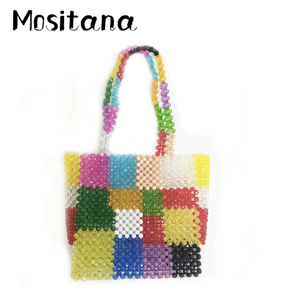 

Square Stitching Hollow Beads Bag Colorful Fashion Brand Name Ash Bag