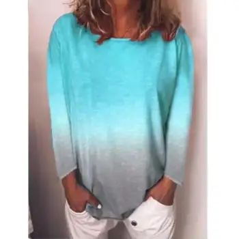

2019 S-5XL Ladies Casual Street Daily Autumn Crew Neck Tops T Shirt Spring Women Loose Ombre Long Sleeve Multiclolor T Shirt