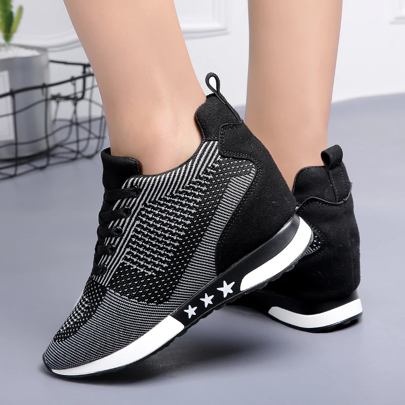 Fashion Sneakers Women Hide Heel Wedges Casual Shoes Woman Flying Knitting Breathable High Top Sneaker Shoes Women XZ115 (8)