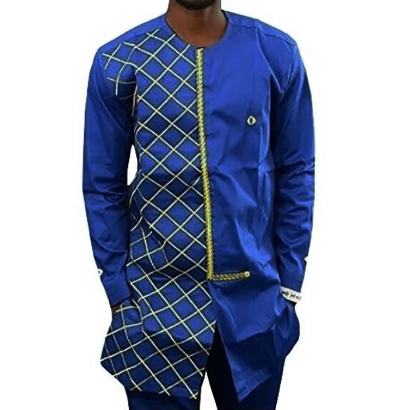 2019 африканская одежда мужская рубашка с длинным рукавом на пуговицах вырез лодочкой длинная рубашка Повседневная принт Топы африканская