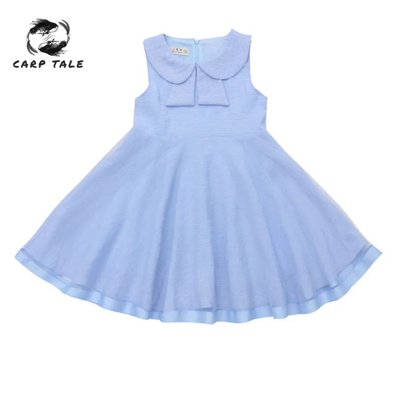 

Girls summer clothing 2019 children's fashion lapel mesh dress girls casual Solid color princess dress children's clothing