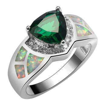 

Created Simulated Emerald With White Fire Opal 925 Sterling Silver Size 6 7 8 9 10 R1531