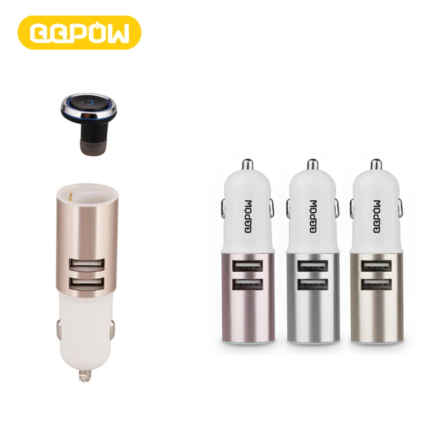 QQPOW Portable Wireless Bluetooth Earphone Headphone Car Charger 2 in 1