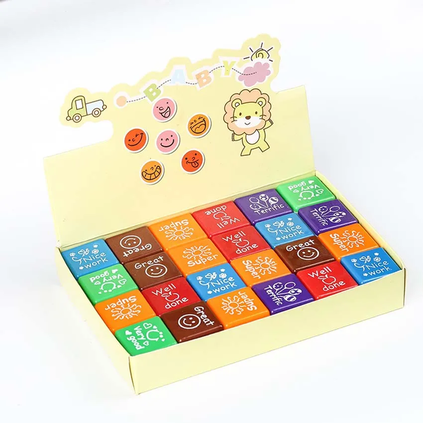

6pcs Kids Encourage Stampers Praise Reward Stamps Motivation Sticker School Cartoon Kids Stamp DIY Diary Carved Gift