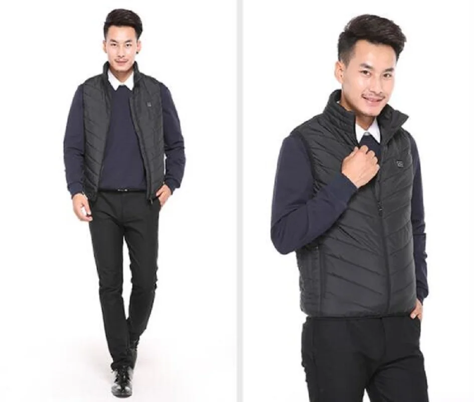 Mens Heated USB Sleeveless Jacket Vest Full Zipper Outdoor Heated Coats Temperature Control Safety Clothing