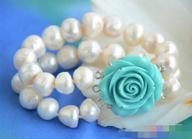 

12717 2row white baroque freshwater cultured pearl bracelet