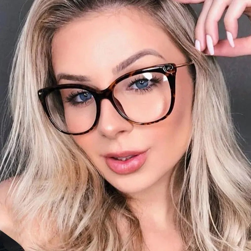 

2019 New Designer Leopard Glasses Frame Retro Women Eyeglasses Frames Metal Optical Glasses Clear Lens Cat Eye Spectacles