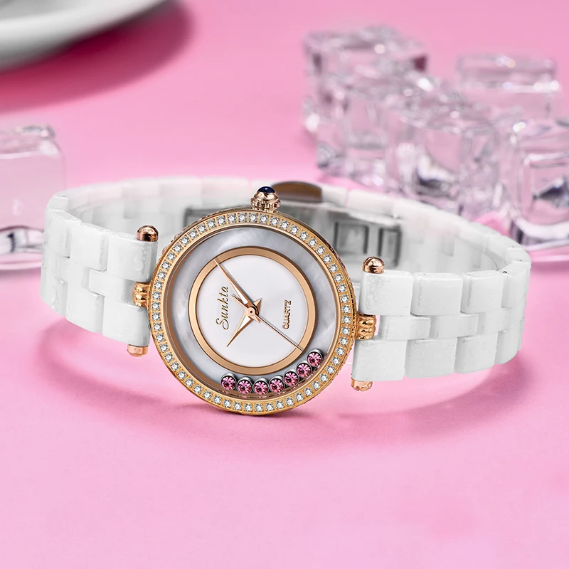 

Relogio Feminino SUNKTA Ceramic Women Watch Top Brand Luxury Diamond Quartz Clock Waterproof Watches Women Dress Bracelet watch