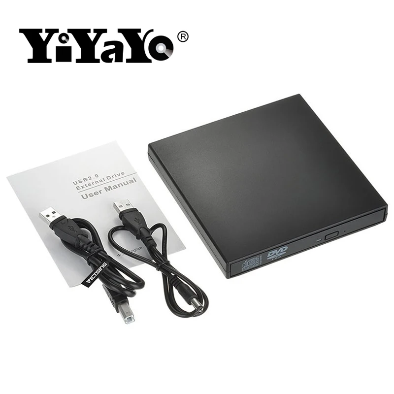 YiYaYo External DVD ROM Optical Drive USB 2.0 CD/DVD-ROM CD-RW Player Burner Slim Portable Reader Recorder Portatil for Laptop