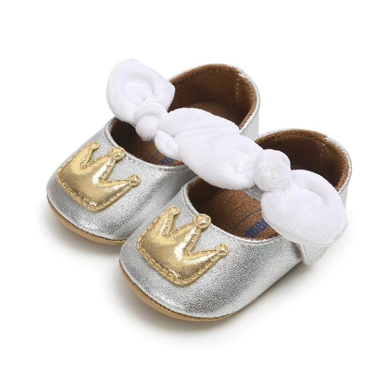 Корона детские ботинки для девочек весна обувь для малышей Мода новорожденных резиновая скольжения лук узел обувь для девочек Prewalker