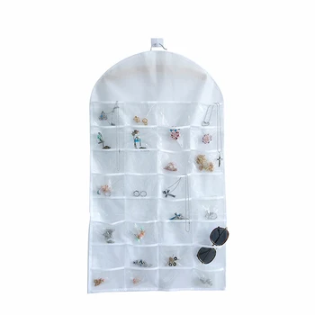 

Non-woven Jewelry Organizer For Hanging Storage Bag With 32 Pockets Transparent Sundries Hanging Bag Display Bags Holder