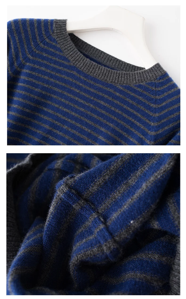 Зимние мужские свитера 100% пашмины вязальные Джемперы Новое поступление в полоску модные мужские пуловеры Oneck 3 Цвета стандартная одежда