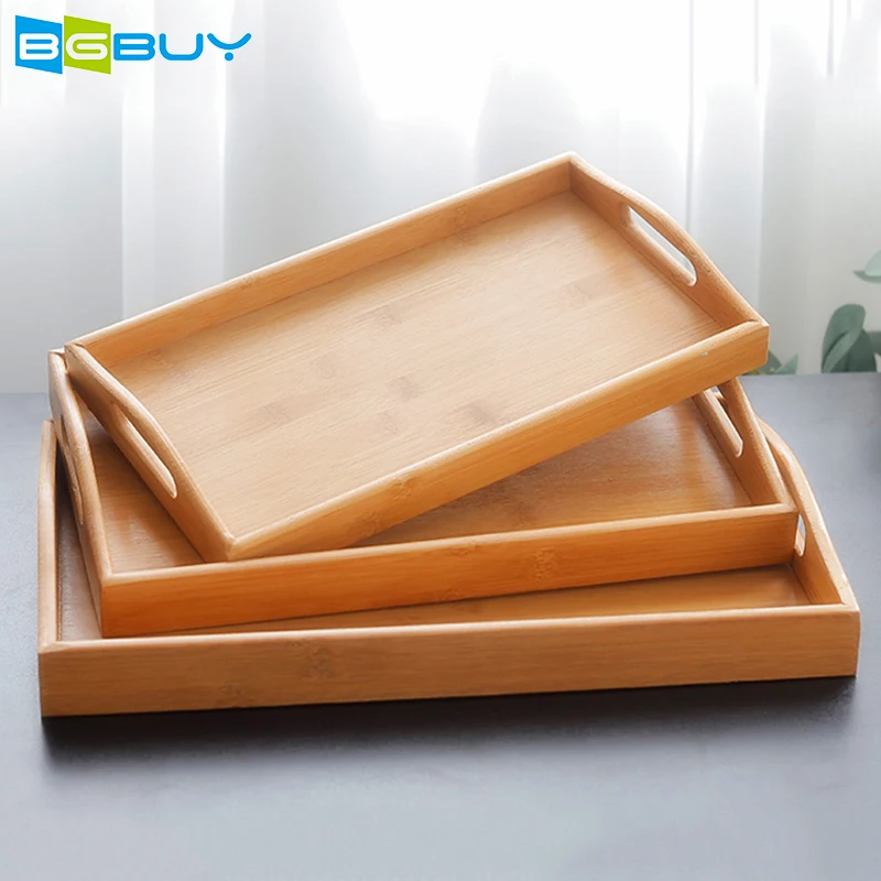 

Solid Wood Creative Living Room Tableware Tray Large Size Multifunctional Chinese Style Bamboo Storage Tea Table Serving Tray