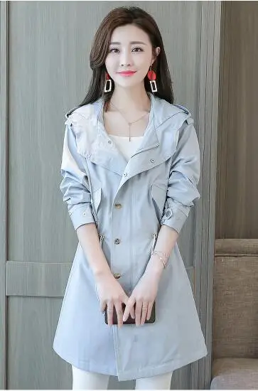 

2018 spring and autumn new loose hooded wild casual thin long coat female