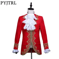 PYJTRL для мужчин Классический дворец Блейзер Masculino красный, белый, черный вышивка этап певица Свадебный костюм куртка с цветочным воротни