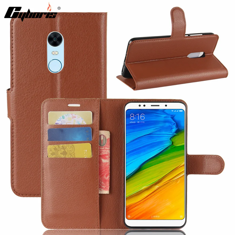 

Cyboris cover for redmi note 5 redmi 5 plus Cover Case Flip Lichee Holster PU Leather with card slot holders stand function