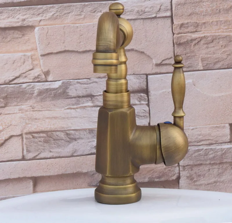 Antique Brass Single Hole Single Handle Lever Swivel Spout Kitchen Sink Bathroom Vessel Basin Faucet Mixer Tap anf249