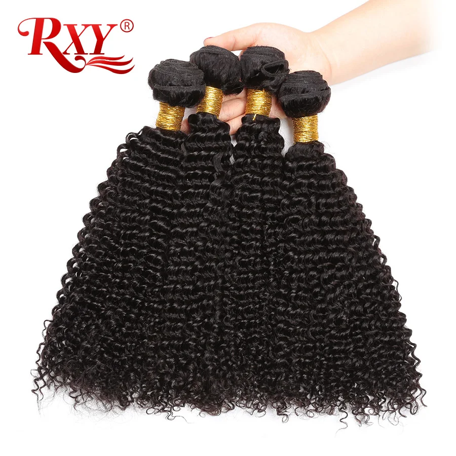 Peruvian Kinky Curly Hair Bundles With Closure RXY Remy Hair 3 Bundles Human Hair Bundles With Closure 4x4 Top Lace 4PcsLot (3)