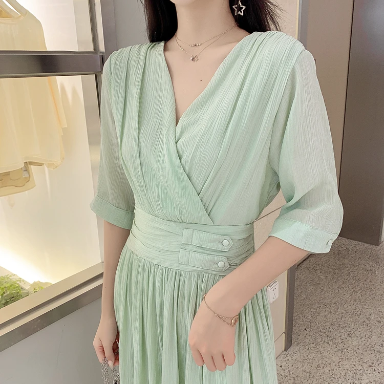 Платье Vestidos в Корейском стиле; Новое поступление; летнее приталенное тонкое платье средней длины с v-образным вырезом; новое поступление