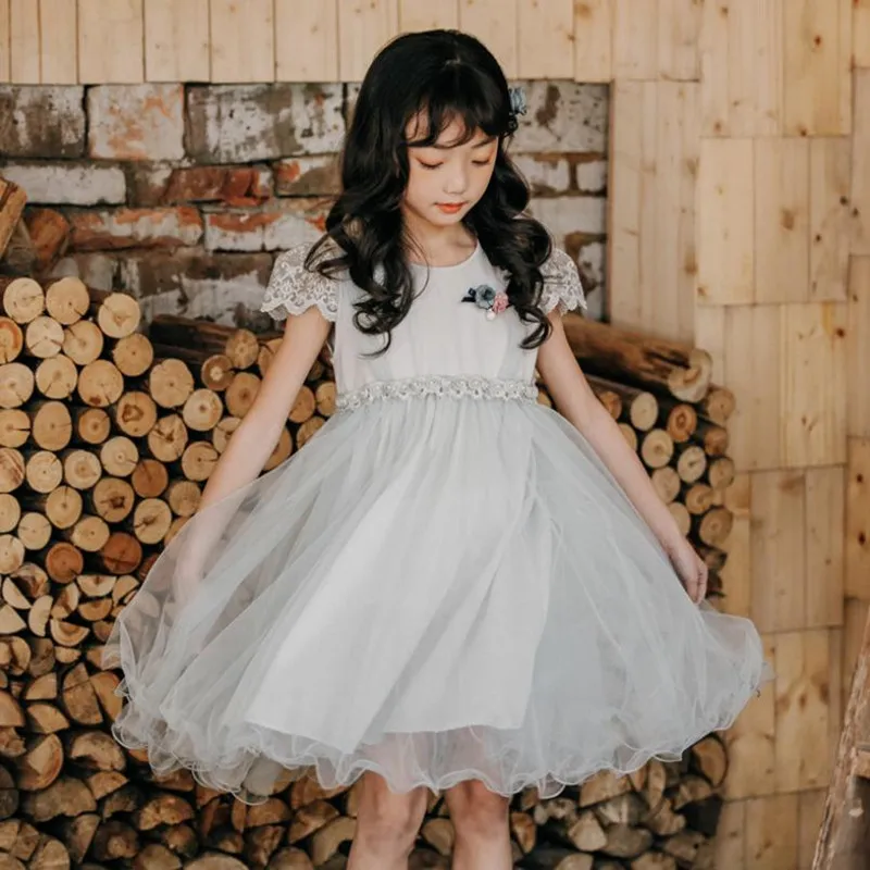 

DFXD Children Clothing Big Girl Dresses Fashion Cotton Summer Sleeveless Lace Mesh Party Wear Princess Dress Kids Costume 3-12Y