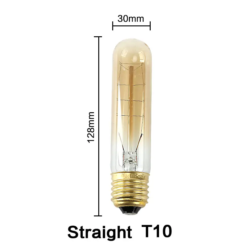 [YSI] 4 шт. Ретро лампа Эдисона E27 40 Вт 60 Вт Винтаж нити светильник накаливания 220V для декора стен античный подвесной светильник - Цвет: T10 Straight