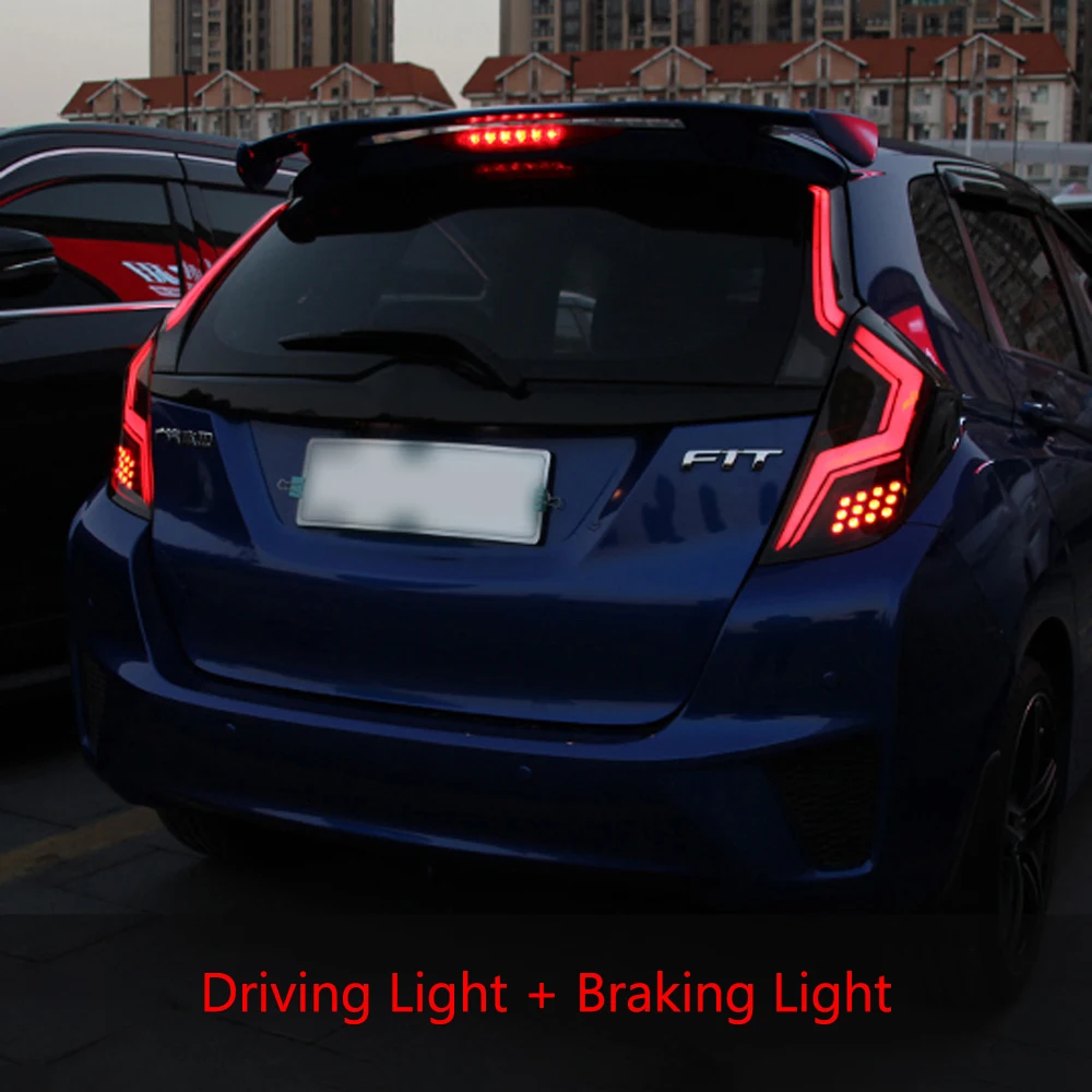 Светодиодный задний светильник в сборе для Honda Fit Jazz GK5-, задний фонарь в сотовом стиле, противотуманный светильник для вождения, стоп-сигнал поворота