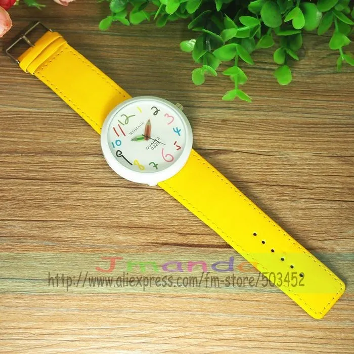 100 шт Womage-8329 модные часы с большим циферблатом, кожаный указатель, парные цветные кварцевые часы с номером, супер продавец