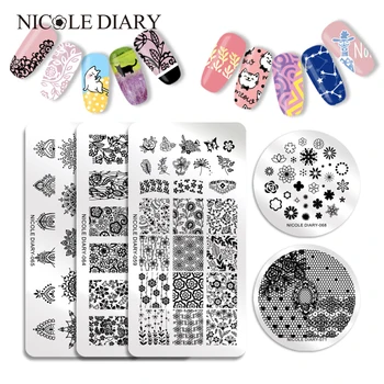 

NICOLE DIARY Nail Stamping Plates Rectangle Round Shape Round Moon Star Design Stainless Steel Nail Art Stamp Image Template