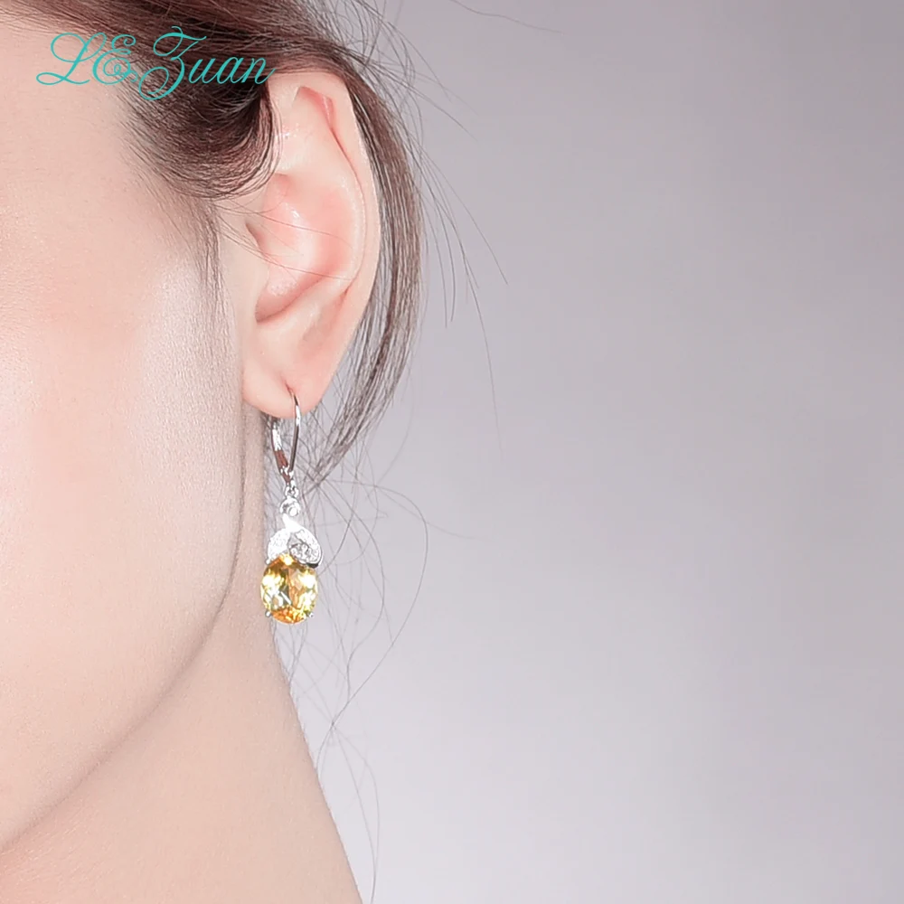 L& zuan 9.18ct натуральный цитрин драгоценный камень овальные серьги 925 пробы серебряные модные свисающие серьги для женщин хорошее ювелирное изделие E0054-W05