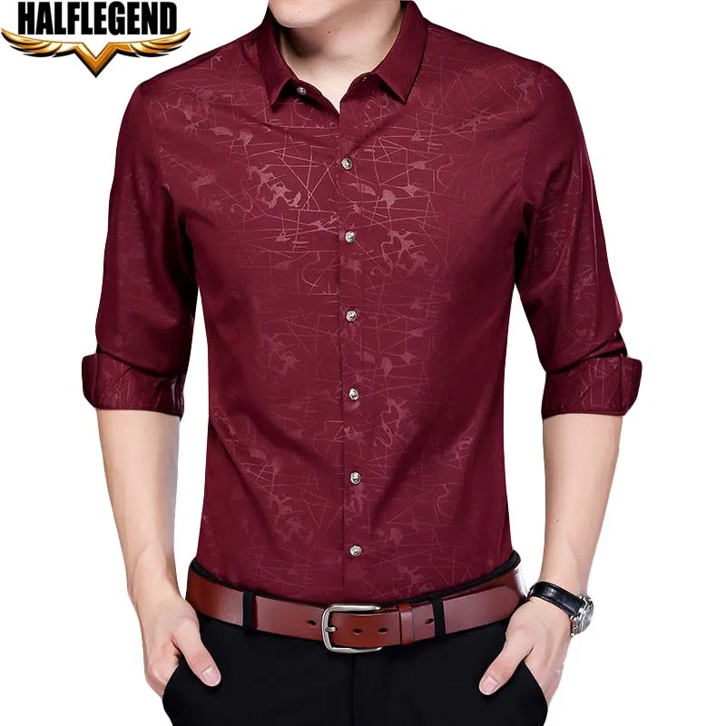 HALFLEGEND Men Shirt Long Sleeve Luxury Pattern Business Casual Men ...