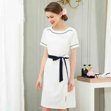 Весна Лето косметолога Униформа платья Половина рукава косметолога Одежда Для Массажа СПА платье униформа для салонов красоты DD2198