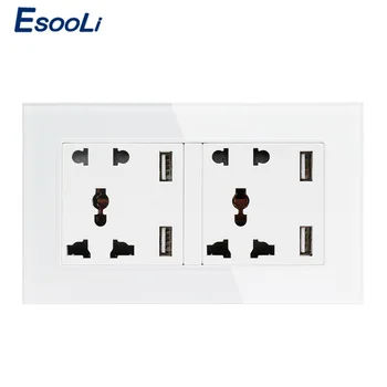 

Esooli Wall Socket Dual Universal 5 Hole Power Outlet With 4 USB Smart Induction Charger Port for Mobile Tempered Glass Panel