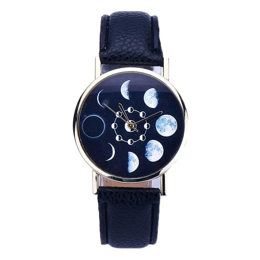 

High Quality Women's Watch Women Lunar Eclipse Pattern Leather Analog Quartz Wrist Watch Top Gifts Dropshipping M10