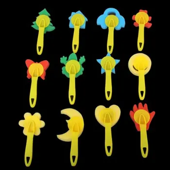 

Affordable 12 pcs colorful different shapes Children Painting Craft sponge stamp